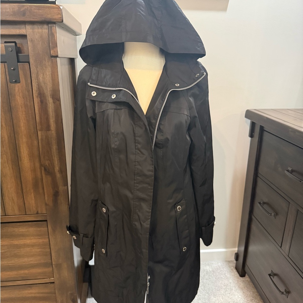Calvin Klein Black Hooded Trench Rain Coat